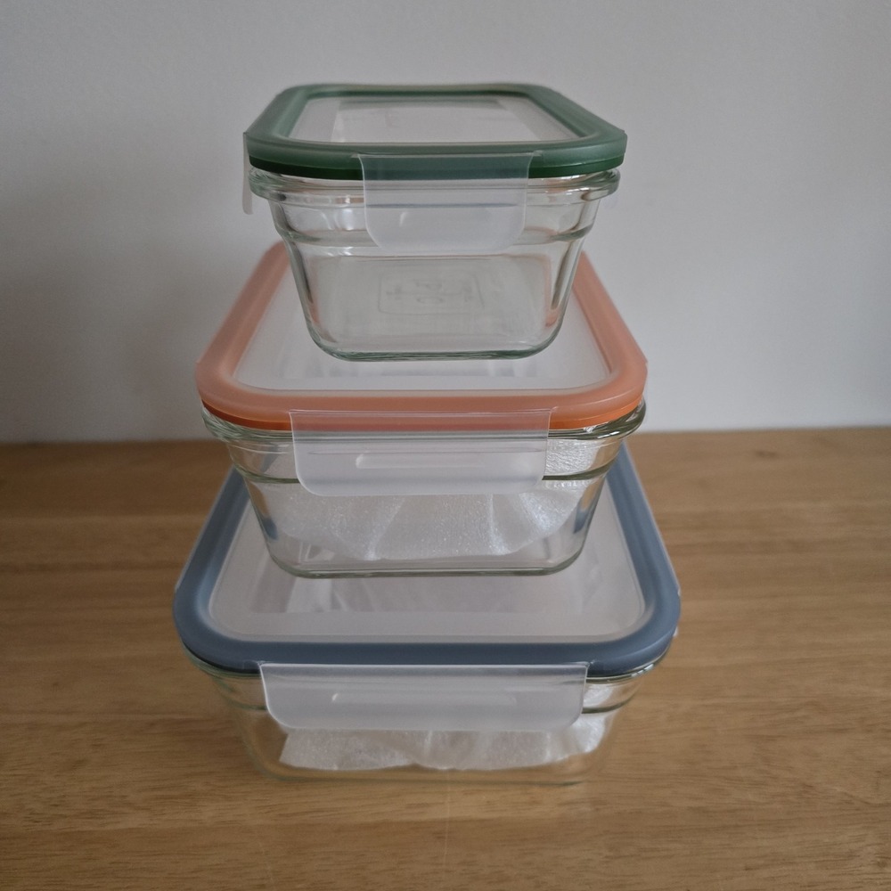 Pampered Chef 101448 Leakproof Glass Container Set Clear Multicolor Nesting - Picture 2 of 5